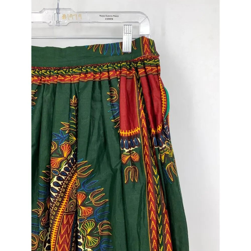 Unbranded Maxi Skirt Women's Size Medium 8/10 Ethnic Printed A-Line Green Red